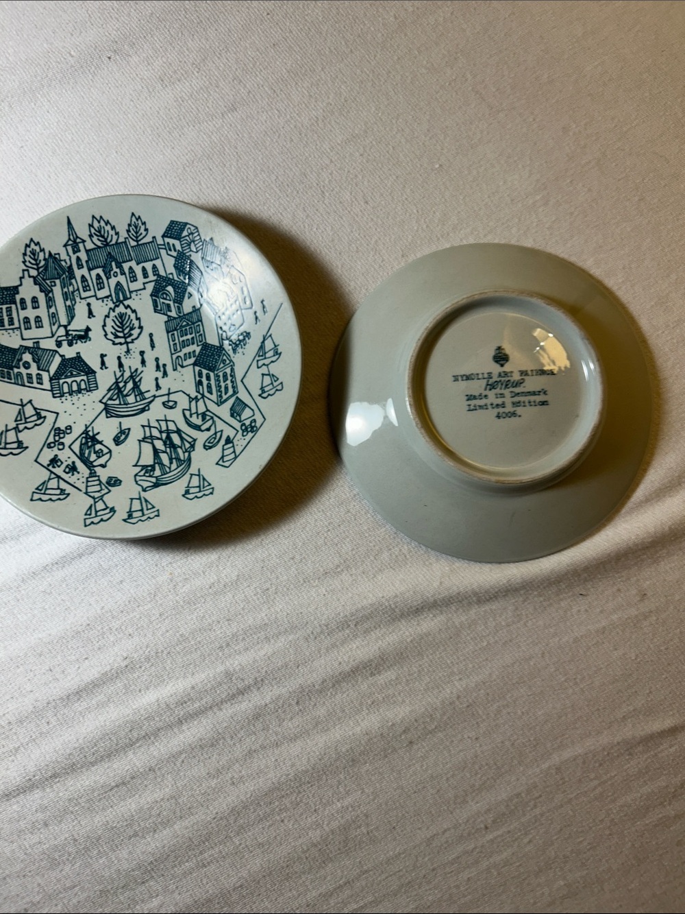 Blue and White Decorative Ceramic Plates - Nautical Village Motif